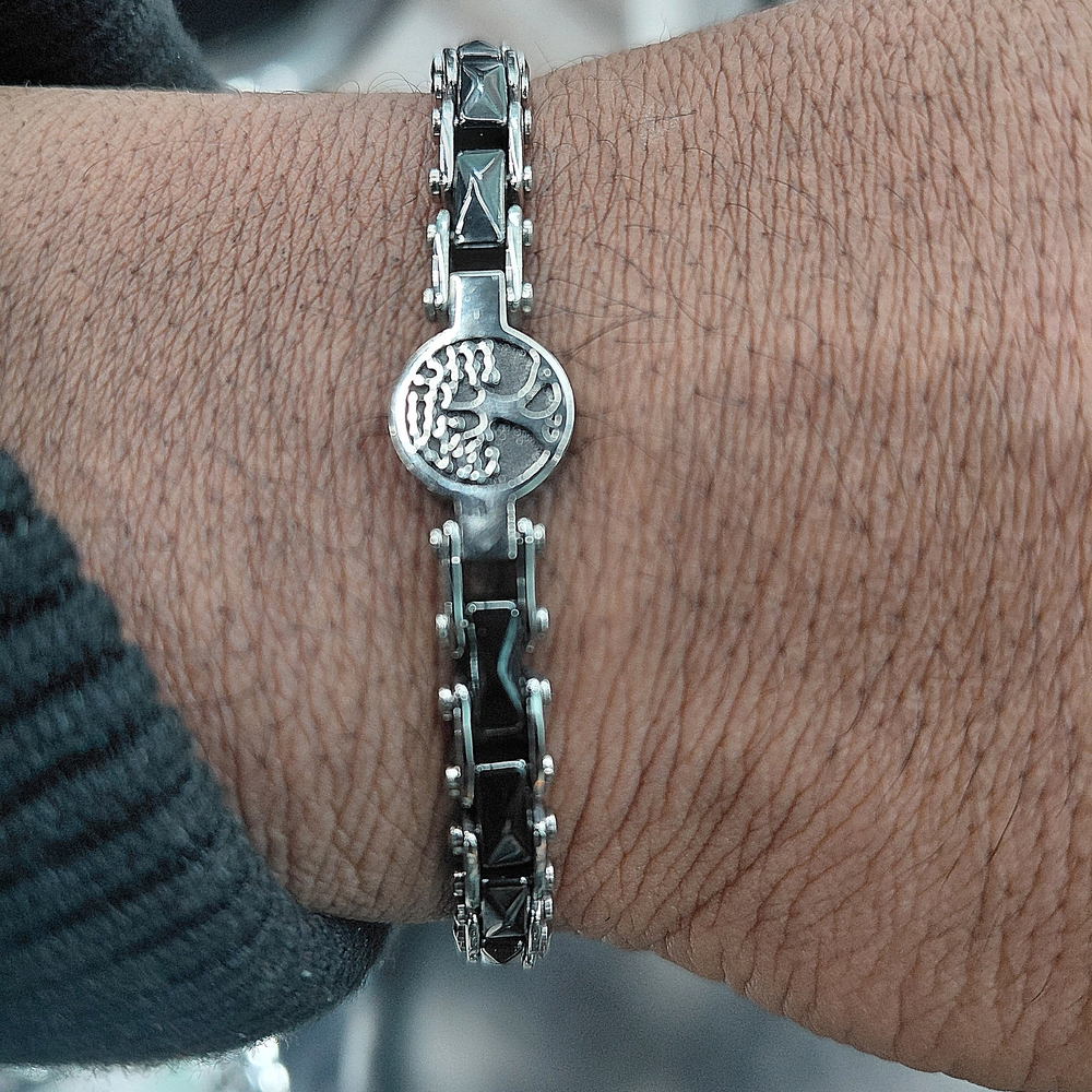 Tree Of Life Elegant Stainless Steel and Tuscan Black Bracelet